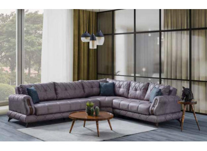 Modernes Ecksofa in grauen Ledermöbel Bequemes Sofa L-Form Neu