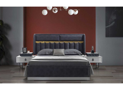  Komplettes Schlafzimmer Set Graues Doppelbett Luxuriöse Holz Nachttische