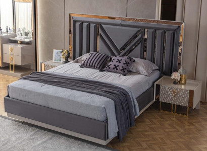 Schwarzes Edelstahl Doppelbett Exklusive Schlafzimmer Möbel Nachttische