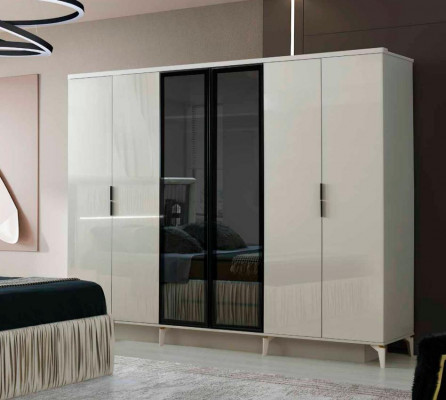Kleiderschrank Holz Glas Modern Weiß Einfarbig Schlafzimmer Rechteck Form