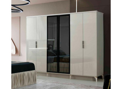 Kleiderschrank Holz Glas Modern Weiß Einfarbig Schlafzimmer Rechteck Form