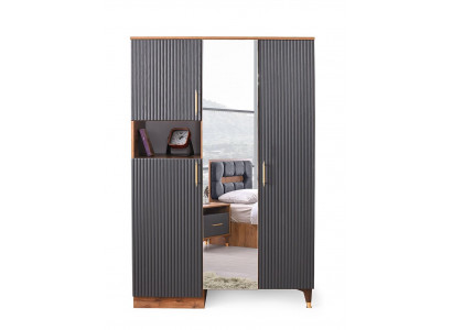 Kleiderschrank mit Spiegel Grau Einfarbig Holz Glas Jugendzimmer Modern Design