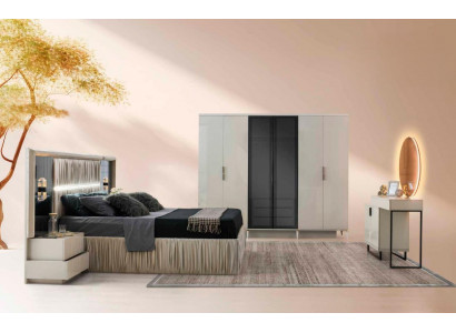Schlafzimmer-Set 5tlg Komplett Bett 2x Nachttische Kleiderschrank Schminktisch 