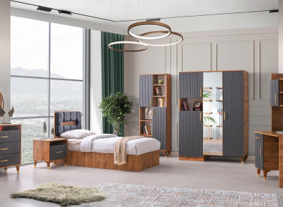  Jugendzimmer-Set 6tlg Modern Design Dekorative Braun Grau Zweifarbig Stil