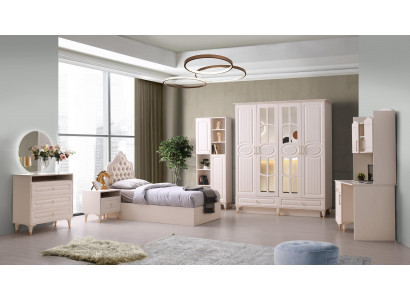 Jugendzimmer-Set 6tlg Beige Einfarbig Muster Modern Design Schlafzimmer