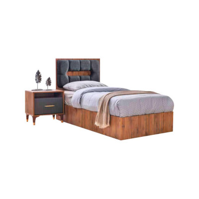 Jugendzimmer-Set 4tlg Bett Nachttisch Kleiderschrank Bücherregal Grau Braun