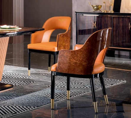Stuhl Set 4x Stühle Leder Polster Lehn Massiv Holz Esszimmer Sitz Möbel