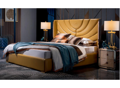 Luxus Bett Schlafzimmer Leder Polster Doppel Betten Metall Design