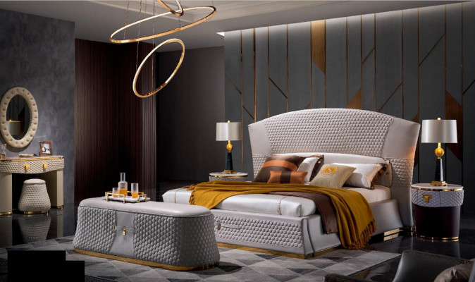 Bett Betten Doppelbett Schlafzimmer Leder Polster Textil Doppelbetten
