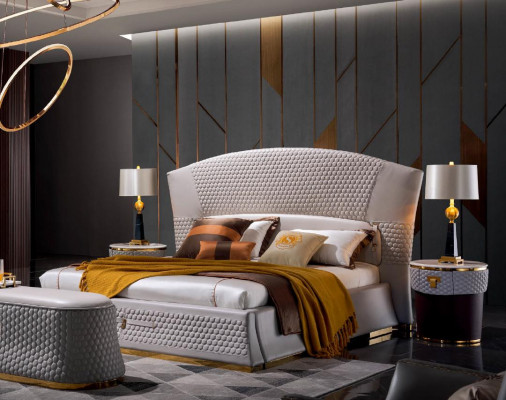 Bett Betten Doppelbett Schlafzimmer Leder Polster Textil Doppelbetten