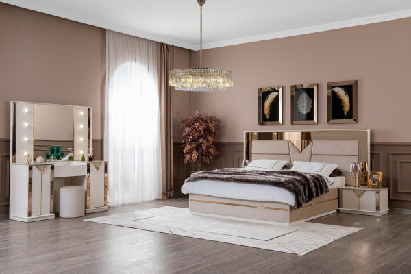 Schlafzimmer Komplett Set Bett 2x Nachttisch Kleiderschrank 5tlg Design