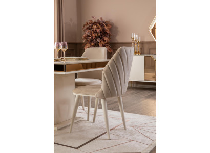 Esszimmer Stühle Polster Textil Design Modern Beige Luxus Lehnstuhl