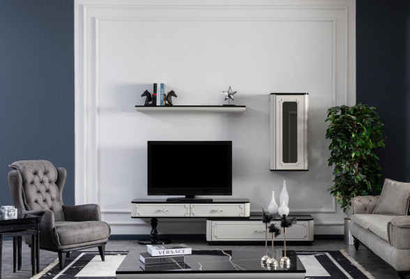 Wohnzimmermöbel Set Designer Sessel Wohnwand Einrichtung neu weiß