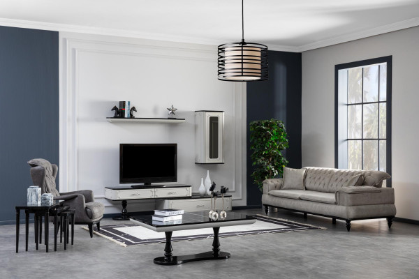 Wohnzimmermöbel Set Designer Sessel Wohnwand Einrichtung neu weiß