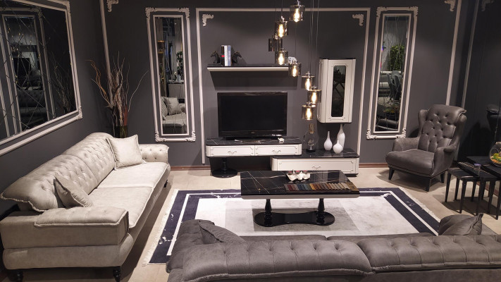 Wohnzimmermöbel Set Designer Sessel Wohnwand Einrichtung neu weiß