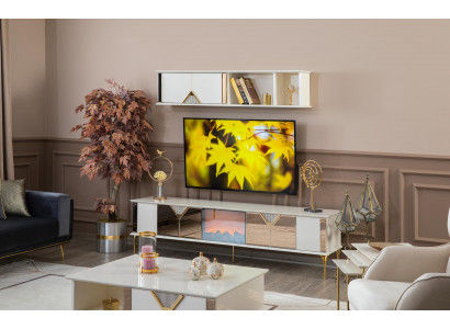 Wohnzimmer Möbel Wohnwand TV-Ständer Wandregal Holz Weißer neu Modern