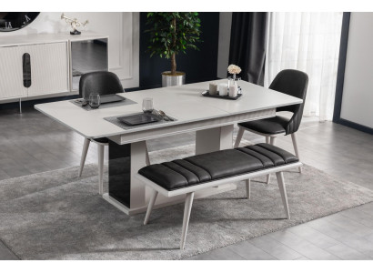 Esszimmer Tisch 4x Stühle Bank 6tlg.Set Gruppe Garnitur Möbel neu weiß