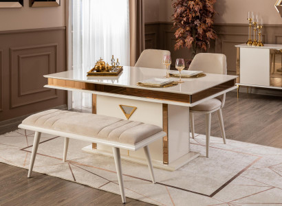 Tisch 4x Stühle Gruppe Esszimmer Garnitur 5tlg. Set Möbel Essgruppe Beige