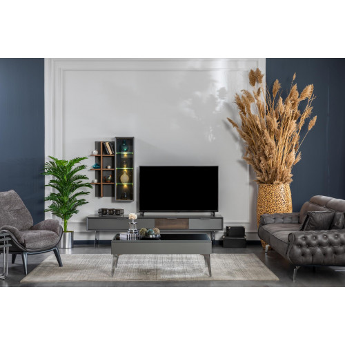 Graue Wohnwand Schrank Wohnwände Möbel Holz rtv Fernseher Design Schränke