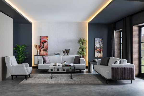 Wohnzimmer Sofa 3 Sitzer grau Design Luxus Polster Möbel Elegantes