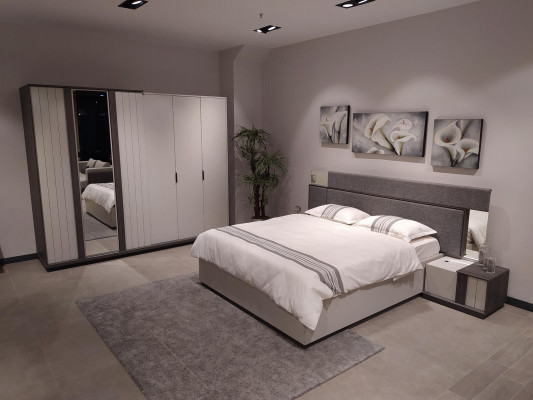 Schlafzimmer Möbel Holz Kleiderschrank Moderner Schrank Grau 260cm Loft