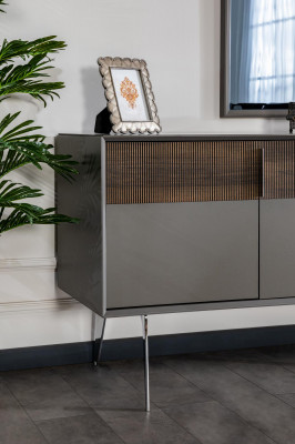 Set Kommode Spiegel Wohnzimmer Design Holz Neu Stil Modern Sideboard grau