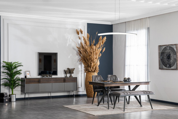 Set Kommode Spiegel Wohnzimmer Design Holz Neu Stil Modern Sideboard grau