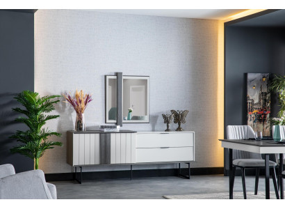Luxus Anrichte Sideboard Moderne Kommoden 2tlg. mit Spiegel Holz Schrank