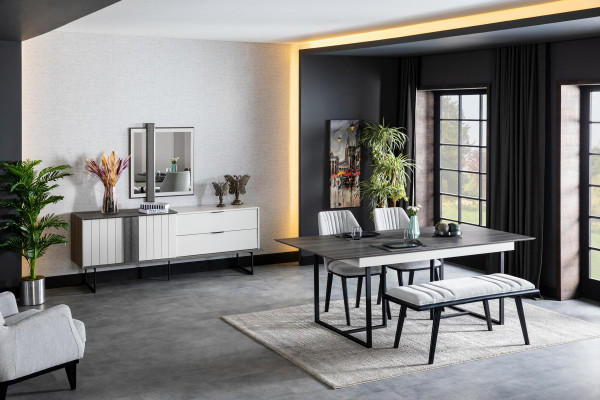 Luxus Anrichte Sideboard Moderne Kommoden 2tlg. mit Spiegel Holz Schrank