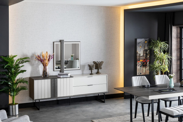 Luxus Anrichte Sideboard Moderne Kommoden 2tlg. mit Spiegel Holz Schrank