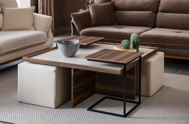 Multifunktions Couchtisch Wohnzimmer Holz Design Luxus Möbel Stil Modern braun