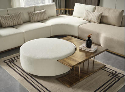 Hocker Wohnzimmer neu Holz mit Textil Design Polster weiß Modern