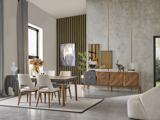 Tisch 4x Stühle 8tlg Esszimmer Set Gruppe Garnitur Sitzgruppe Braun