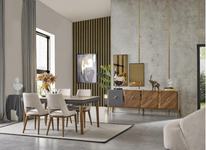 Tisch 4x Stühle 8tlg Esszimmer Set Gruppe Garnitur Sitzgruppe Braun