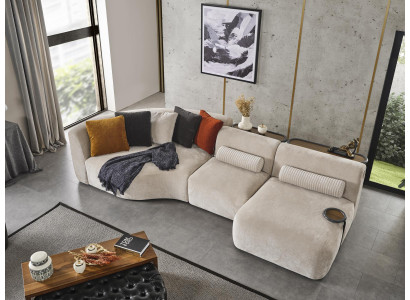 Ecksofa L Form Design Couch Holz mit Textil Polster neu Möbel weiß