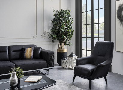 Wohnzimmer Ohrensessel Sessel Design Schwarzer Club Lounge Praxis