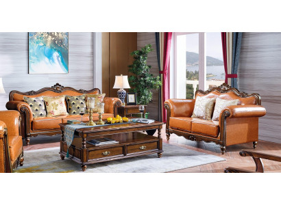 Wohnzimmer Garnitur Sofagarnitur 3+2 Sitz Couch Polster Sofa Luxus Möbel Orange