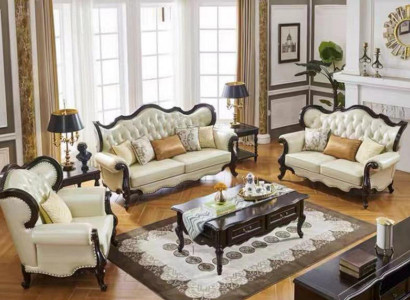 Gruppe Sofagarnitur 3+3+1 Sitzer Luxus Sofa Sessel Sofas Leder Klassisches Set