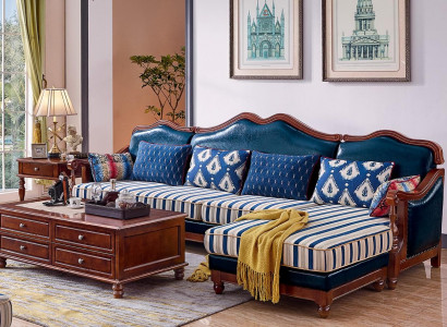 Blaue Ledercouch Ecksofa Polster Möbel Klassische Chesterfield Möbel