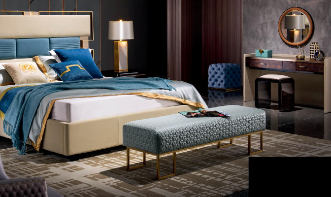 Bett Nachttisch Schminktisch 6 tlg.Schlafzimmer Design Modern Luxus