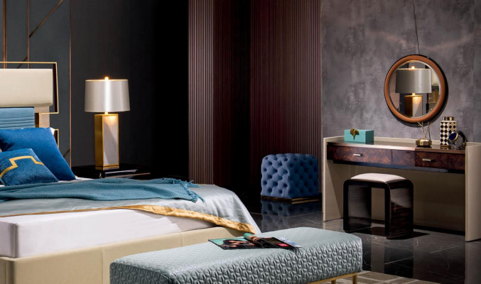 Bett Nachttisch Schminktisch 6 tlg.Schlafzimmer Design Modern Luxus