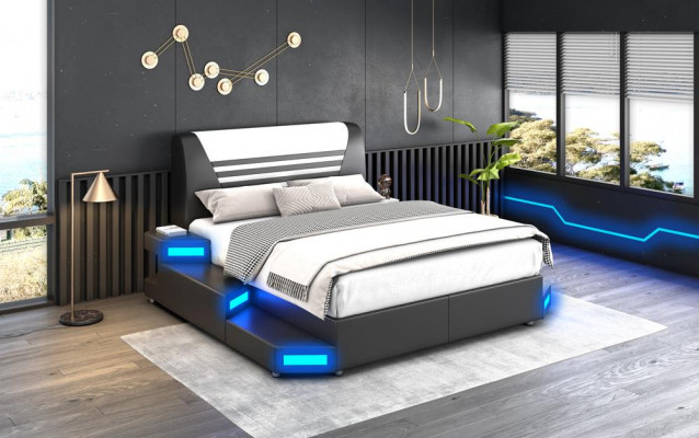Luxus Led Beleuchtetes Schlafzimmer Bett Lederbett 180x200 Möbel Betten