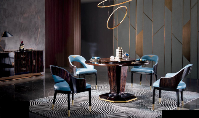 Design Möbel Esszimmer Garnitur Runder Esstisch + 4 Stühle Tisch Set