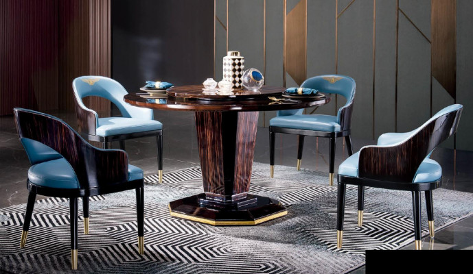 Design Möbel Esszimmer Garnitur Runder Esstisch + 4 Stühle Tisch Set