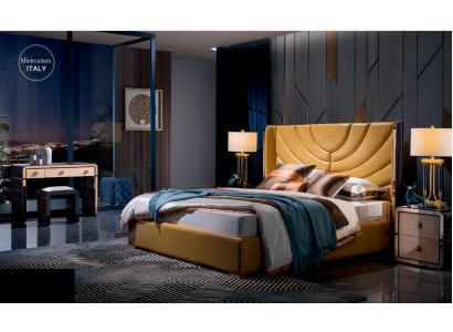 Bett + 2x Nachttische 3tlg. Schlafzimmer Set Italienische Möbel Stil Modern