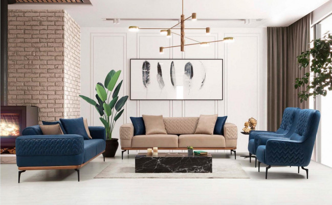 Design Dreisitzer Moderne Couch Blau Couchen Luxus Sofa Möbel Polster Loft Neu
