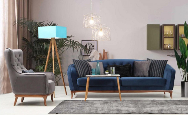 Luxus Sofa Design Dreisitzer Moderne Couch Blau Couchen Möbel Polster Loft Neu