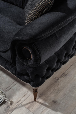 Stilvoller 3-Sitzer Wohnzimmer Schwarze Luxus Couch Modernes Holzgestell
