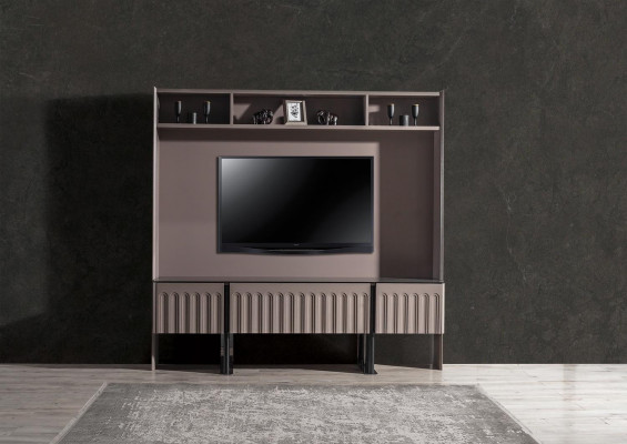 Braune Wohnwand TV-Wand Designer Holz Möbel Wohnzimmer Einrichtung RTV
