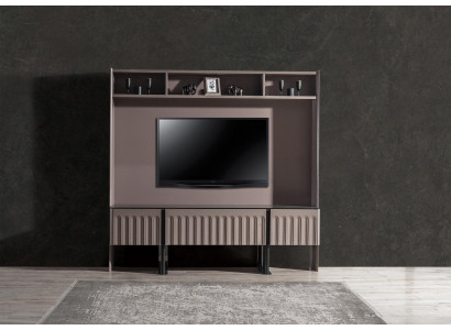 Braune Wohnwand TV-Wand Designer Holz Möbel Wohnzimmer Einrichtung RTV